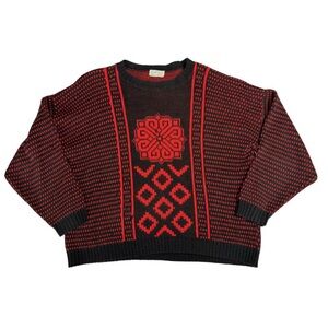 Vintage G.F.C. Red & Black Patterned Sweater- Size Unknown